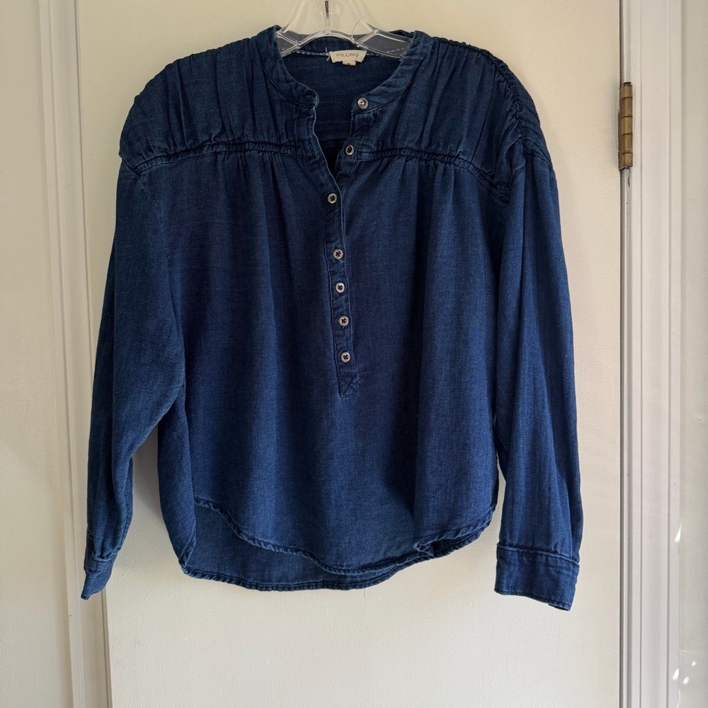 Pilcro Anthropologie Chambray Denim Blouse Pleated XS